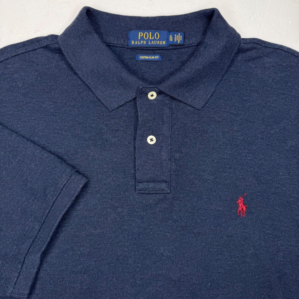 Polo Ralph Lauren Polo Shirt Mens XL Heather Blue Custom Slim Fit Pony Pique